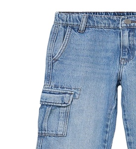 Jean cargo en coton élasthanne pour garçons, taille mi-haute, élastique, 6 poches, délavé, respirant, séchage rapide, pantalon décontracté - Product Image 6