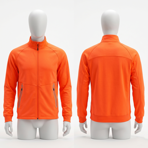 Premium 300 GSM Polyester Interlock Orange Work <b>Jacket</b> Raglan Panel Full Zip Custom Embroidery Logo - Product Image 1