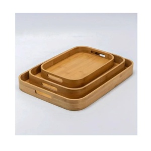 Juego de bandejas de madera para servir, acabado en nogal oscuro, platos rectangulares de varios tamaños, decorativos para otomanas y mesas de café, utensilios de cocina - Product Image 3