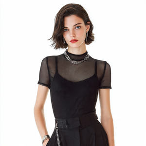 T-shirt en maille transparente 100% polyester pour femmes, manches courtes, col rond, t-shirts transparents pour femmes, t-shirts en maille transparente à séchage rapide pour femmes - Product Image 4