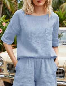 Ensemble de vêtements de sport décontractés pour femmes, trois pièces, haut sans manches à capuche ample, short à taille élastique, hiver, 100% coton - Product Image 5