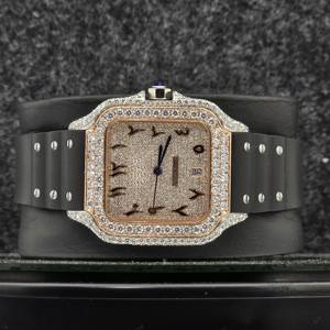 Luxury Mechanical Stainless Steel Moissanite Round Cut Half <b>Iced</b> <b>Out</b> <b>Watch</b> with Black Leather Strap Classic Date Roman Features - Product Image 5