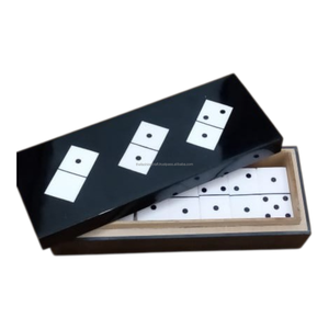Jeu de dominos double six moderne et écologique fait main noir/ivoire avec boîte décorative pour divertissement et cadeaux - Product Image 1