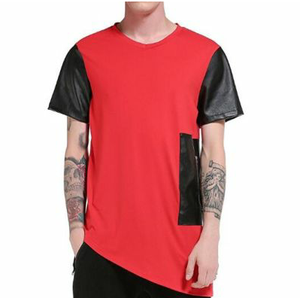 T-shirts à manches courtes en cuir noir à col ras du cou, coupe ajustée, pour hommes musclés, idéaux pour la musculation - Product Image 2