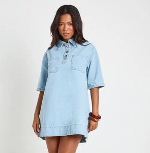 Vestido Midi de Mezclilla con Volantes para Mujer, Moda Casual, Venta al por Mayor, Proveedor de Ropa de Moda Personalizada, Colección de Verano, Ropa de Boutique - Product Image 1