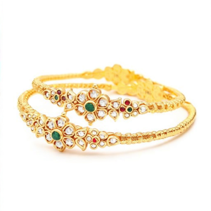 14K Gold Plated Pearl and Diamond Kada Bangles for Wedding Party Gift - Product Image 2