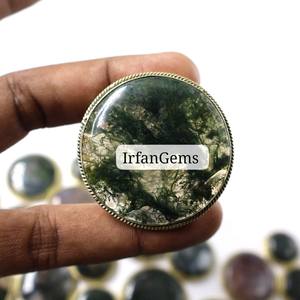 Pendentifs en laiton faits à la main pour la fabrication de bijoux, pierre 100% naturelle, agate mousse, pendentif rainuré, pierres précieuses en vrac, lot d'agate - Product Image 5