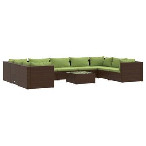 Set Lounge da Giardino in Rattan Marrone 6 Posti, Arredamento da Esterno Design Contemporaneo con Cuscini Verdi - Product Image 2