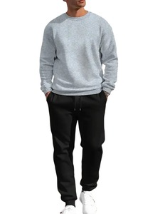 Conjunto de Sudadera con Cuello Redondo Gris Sólido para Hombre, Pantalones Deportivos Negros, Ropa Casual de Otoño, Tejido de Felpa Francesa - Product Image 1