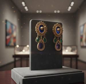 Pendientes de Novia Hechos a Mano en Plata de Ley 925 con Baño de Oro, con Hidroalbastrina Azul y Circonita Cúbica Verde, Joyería para Fiestas - Product Image 2