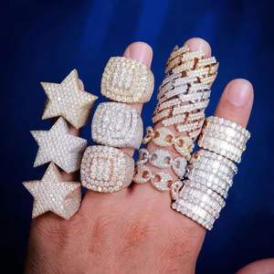 Ensemble de bagues Hip Hop Iced Out en Or et Argent, micro-pavé de diamants CZ, motifs étoile, carré et baguette, bijoux de déclaration scintillants - Product Image 5