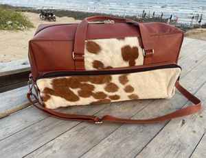 Bolsa de Viaje de Cuero Vacuno con Pelo, Estilo Vintage, Cierre de Cremallera, Gran Capacidad, Resistente, LHODB-0150 - Product Image 4