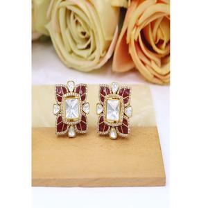 Pendientes Kundan de Moissanita Chapados en Oro de Latón Glamorosos de Primera Calidad para Mujeres y Niñas, Ideales para Bodas y Fiestas - Product Image 2