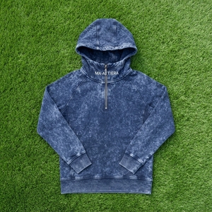 <b>Women's</b> Navy <b>Blue</b> Acid Wash Hoodie Half Zip Pullover <b>Fleece</b> Sweatshirt Casual Streetwear - Product Image 6
