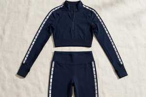 Ensemble haut et leggings rose pour femme, col demi-zip, manches longues, uni, respirant, en coton, anti-rétrécissement, coupe ample, tenue de sport et d'entraînement - Product Image 2