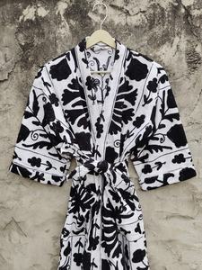 <b>Women's</b> Cotton Suzani Embroidery Long Kimono Floral Boho Vintage <b>Robe</b> Wrap House Coat for Home Sleepwear Summer Ethnic Style - Product Image 2