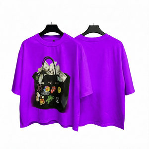 T-shirt blanc surdimensionné pour homme avec imprimé sac noir et argent, manches courtes, col rond, en jersey de coton, style décontracté - Product Image 4