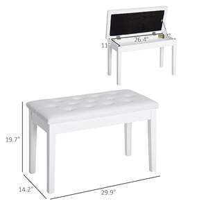 Botón de cojín de piel sintética blanca Asiento de dúo de madera con mechones con almacenamiento para banco de piano con diseño cómodo de alta visibilidad - Product Image 3