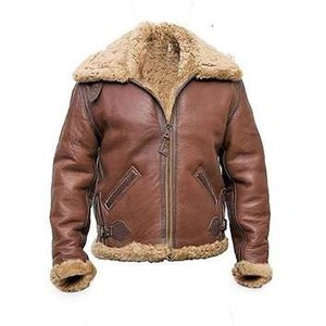 Men’s Brown <b>Fur</b> Collar Aviator <b>Leather</b> Jacket Genuine <b>Leather</b> Shearling Bomber Winter <b>Coat</b> - Product Image 1