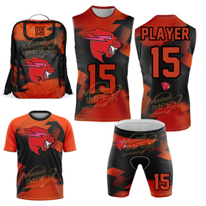 ชุดวอลเลย์บอลแบบซับลิเมชั่น Mashadi IMPEX สีแดงดำ เสื้อ กางเกงขาสั้น กระเป๋าเป้สะพายหลัง ระบายเหงื่อได้ดี ทรงพอดีตัว สำหรับผู้ใหญ่ แบบยูนิเซ็กซ์ สั่งทำได้ - Product Image 1