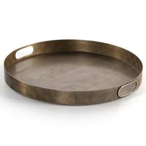 Plateau de service traditionnel en laiton avec motifs culturels, idéal pour les festivals, les mariages et les événements religieux - Product Image 1