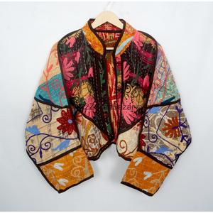 Handmade Kantha Quilted <b>Jacket</b> For Women Boho Hippie Patchwork Coat 100% Pure Cotton Vintage Floral Winter Outerwear - Product Image 5