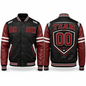 Veste universitaire unisexe Team Gym en polaire durable, noir et rouge, avec lettrage brodé et logo avant et arrière, pour un usage décontracté en hiver - Product Image 1