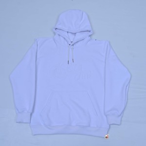 เสื้อฮู้ดผู้ชายสีขาว ผ้าฟลีซปักโลโก้ด้านหน้า แขนปกติ ระบายอากาศได้ดี ขายส่ง มีเชือกผูก เหมาะสำหรับฤดูหนาว - Product Image 2