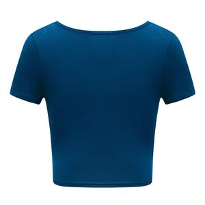 เสื้อยืดครอปสีน้ำเงินสำหรับผู้หญิง คอกลม แขนสั้น ผ้าถัก สีพื้น สวมใส่สบายทรงหลวม เหมาะสำหรับฤดูใบไม้ผลิและฤดูร้อน เป็นมิตรกับสิ่งแวดล้อม ระบายอากาศได้ดี - Product Image 3