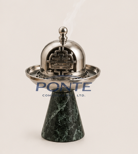 Mubkhar moderne en métal avec base en marbre vert, design arabesque élégant, brûleur d'encens Bakhoor pour la fragrance d'intérieur, diffuseur d'Oud. - Product Image 1