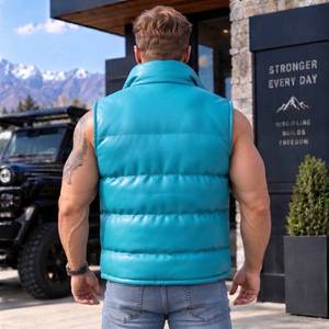 Chaleco de Cuero para Hombre, Chaleco Bomber de Cuero Genuino, Abrigo sin Mangas para Invierno, Chaleco de Motocicleta Acolchado para Hombre - Product Image 4