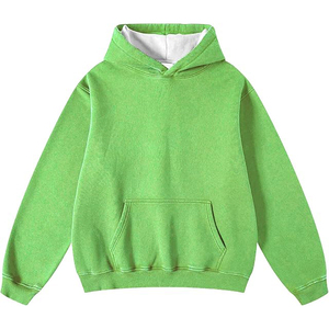 Sudadera con Capucha Verde Neón Brillante para Hombre, de Algodón Pesado, Estilo Retro Oversize, Lavado Ácido, Personalizada, Estilo Urbano - Product Image 1