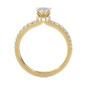 Anillo de compromiso de oro amarillo de 14 quilates con diamante talla pera de 3.5 quilates y halo oculto para mujer - Product Image 4