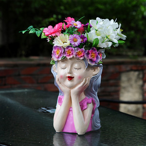 Grands pots à succulentes en résine avec visage de fille mignon, drainage intégré, <span class=keywords><strong>pour</strong></span> décoration intérieure, cadeaux du Nouvel An, pot de fleurs et plantes sur pied - Product Image 4