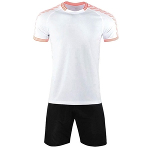 Men's White Soccer Jersey Set Short Sleeve Crew Neck Moisture Wicking <b>Athletic</b> Fit All Seasons Striped Design Black Shorts - Product Image 1