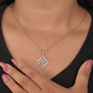 Collier pendentif géométrique en diamant de culture, or blanc, pendentif ovale et carré, bijoux minimalistes pour mariée, cadeau pour femme - Product Image 4