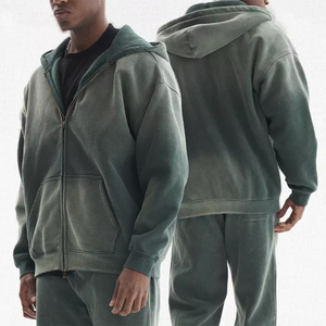 Ensemble survêtement streetwear oversize haut de gamme délavé à l'acide avec sweat à capuche zippé et pantalon de survêtement, fabricant de vêtements personnalisés - Product Image 3