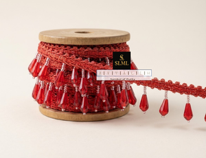 Adorno de Borlas con Pedrería Roja, Poliéster/Algodón, Hecho a Mano, Ecológico, Duradero, Tamaño Pequeño, Decoración DIY - Product Image 2