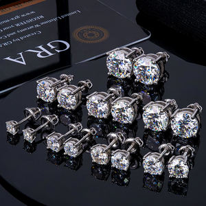 AMBER JEWELS 925 <b>Silver</b> Moissanite Brilliant Cut <b>Stud</b> <b>Earrings</b> Claw Setting Unisex Trendy Wedding Fine Jewelry <b>Silver</b> Plated GRA - Product Image 4