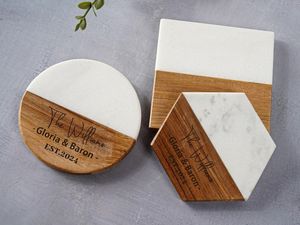 Round Marble Accent Wooden <b>Drink</b> <b>Coasters</b> Handmade Table Protection Accessories For Hot <b>Drinks</b> Cold Beverages And Everyday Home - Product Image 4