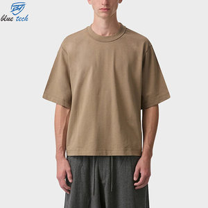 High Quality Men's <b>Drop</b> Shoulder Heavyweight T-shirt Custom Screen Print logo Ribbed Neck Tshirt <b>Box</b> Fit Oversized Cotton Blank - Product Image 1