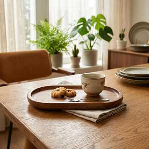 Sous-plat ovale en bois de luxe écologique Ali Fashion Art poli pour soupière, idéal pour le thé, les boissons, les collations, les fêtes, la maison et les restaurants - Product Image 1