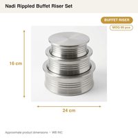 Ensemble de rehausseurs de buffet modernes et durables en acier inoxydable SS304, 24 cm, design ondulé Nadi en acier satiné brossé, qualité alimentaire, pour la décoration de la maison et les hôtels