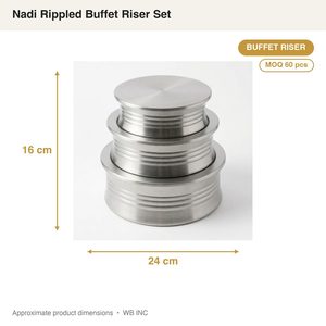 ชุดขาตั้งบุฟเฟ่ต์สแตนเลส SS304 แบบแฮนด์เมด ขนาด 24 ซม. ลายแปรงขัดแบบ Nadi ดีไซน์ลูกฟูก ปลอดภัยสำหรับอาหาร เหมาะสำหรับตกแต่งบ้าน โรงแรม งานแต่งงาน - Product Image 3