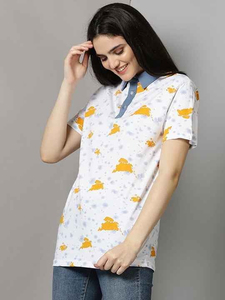 เสื้อโปโลแขนสั้นสีขาวสำหรับผู้หญิงพิมพ์ลายกระต่ายสีเหลืองผ้าอ็อกซ์ฟอร์ดระบายอากาศได้ดี - Product Image 4