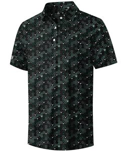 Polo pour homme à imprimé géométrique, manches courtes, séchage rapide, en polyester tissé, col décontracté, logo sur la manche gauche - Product Image 1