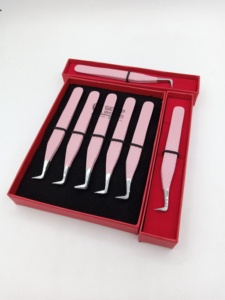 Pince à épiler GETUP BROSONS IMPEX personnalisée avec logo, pointe lisse rose clair à 90 degrés, revêtement anti-magnétique, pour extensions de cils, haute qualité - Product Image 6