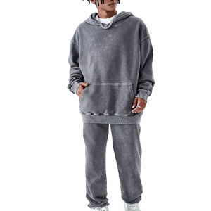 Survêtement décontracté à capuche pour homme, couleur unie, délavé à l'acide, respirant, séchage rapide, poids moyen, personnalisable, idéal pour la course – Meilleur prix - Product Image 1