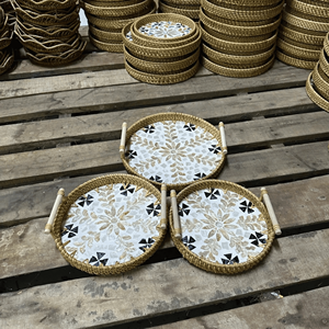 Rattan Trays with mother of pearl inlay handmade natural rattan material for serving food display and home decor Vietnam - Product Image 6