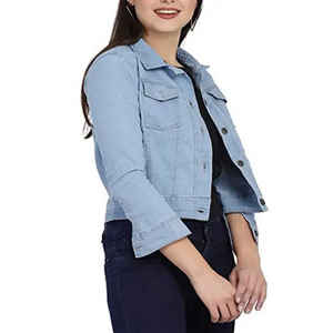 Veste en jean pour femme OEM, vente en gros, vêtements d'extérieur décontractés, veste à manches longues pour femmes, veste en jean respirante - Product Image 4